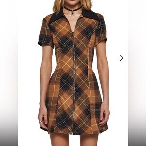 BNWT ALL HAIL ME PLAID MINI DRESS - BROWN size M